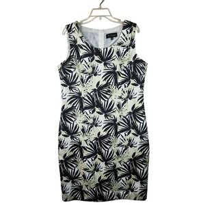 DN Designs Womens 16 Tropical Palm Leaf Sheath Dress Lined Career Resort Coastal
